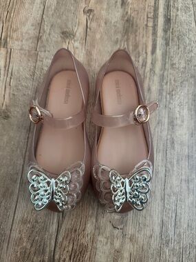 Mini Melissa Blush Pink Jelly Mary Janes with Gold Buckles and Silver Butterfly